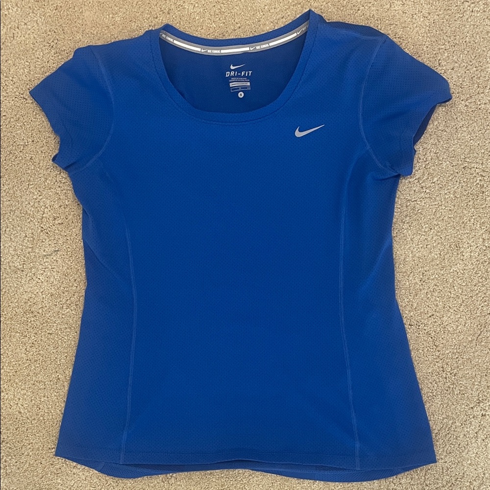 Nike Dri-Fit bright blue short sleeve workout top, breathable, size S